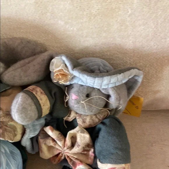 Melissa Ann Charming Plush Bunny Trio in Blue and Floral Outfits - Picture 5 of 9